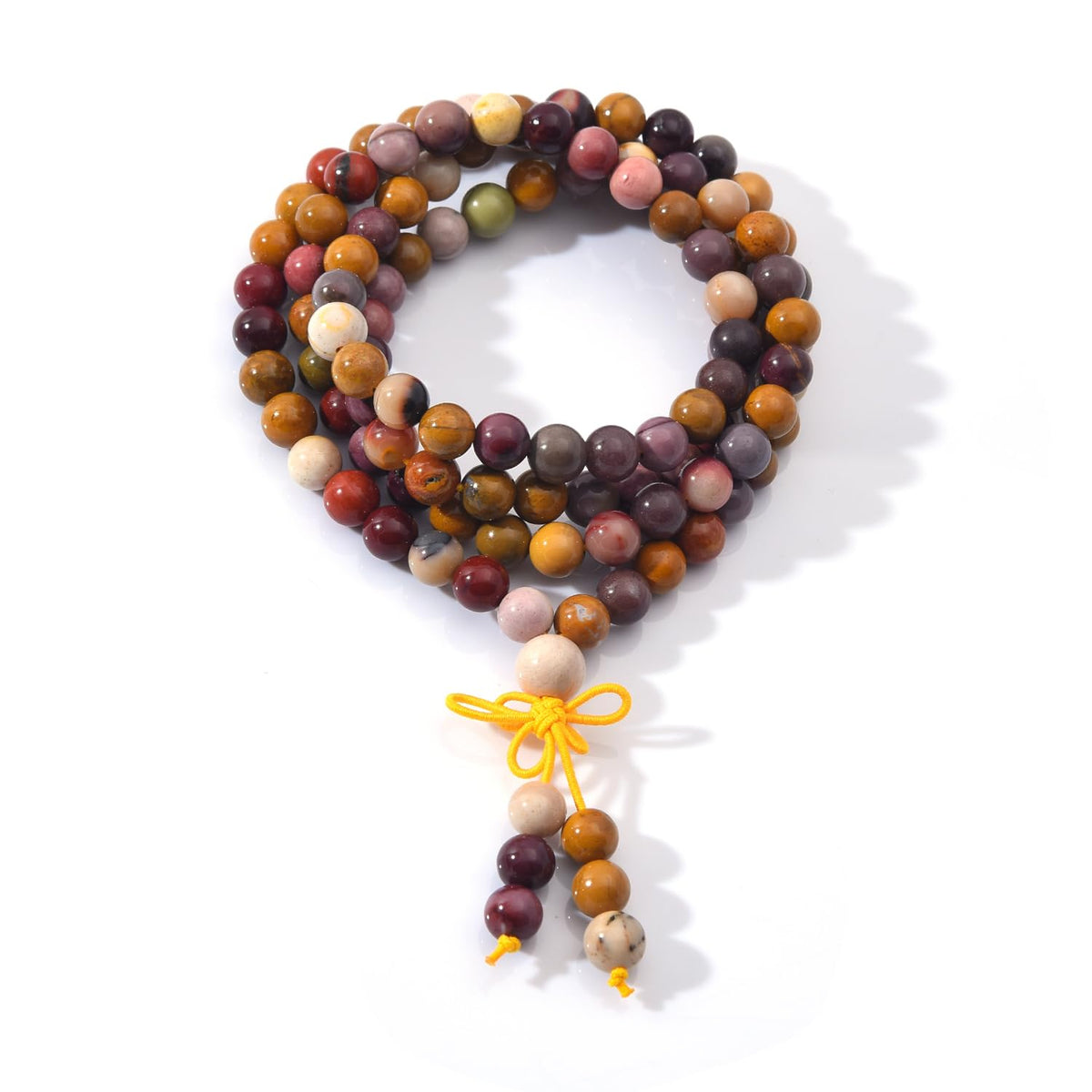 108 Mala Prayer Beads Bracelet 6mm Genuine Gemstone Healing Crystal Stone Beaded Bracelet Buddhist Tibetan Handmade Knotted Elastic Necklace for Yoga Meditation Unisex Women Men - Mookaite Jasper