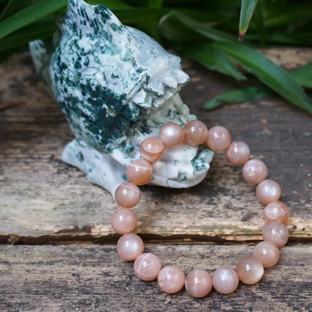 OwizJade 10MM Sunstone Bracelets for Women Men | Natural Orange Moonstone Gemstones for Spiritual Ceremony & Ritual | Bring Wealth | Stretch Jewelry Stone of Romance Passion Drive Confidence