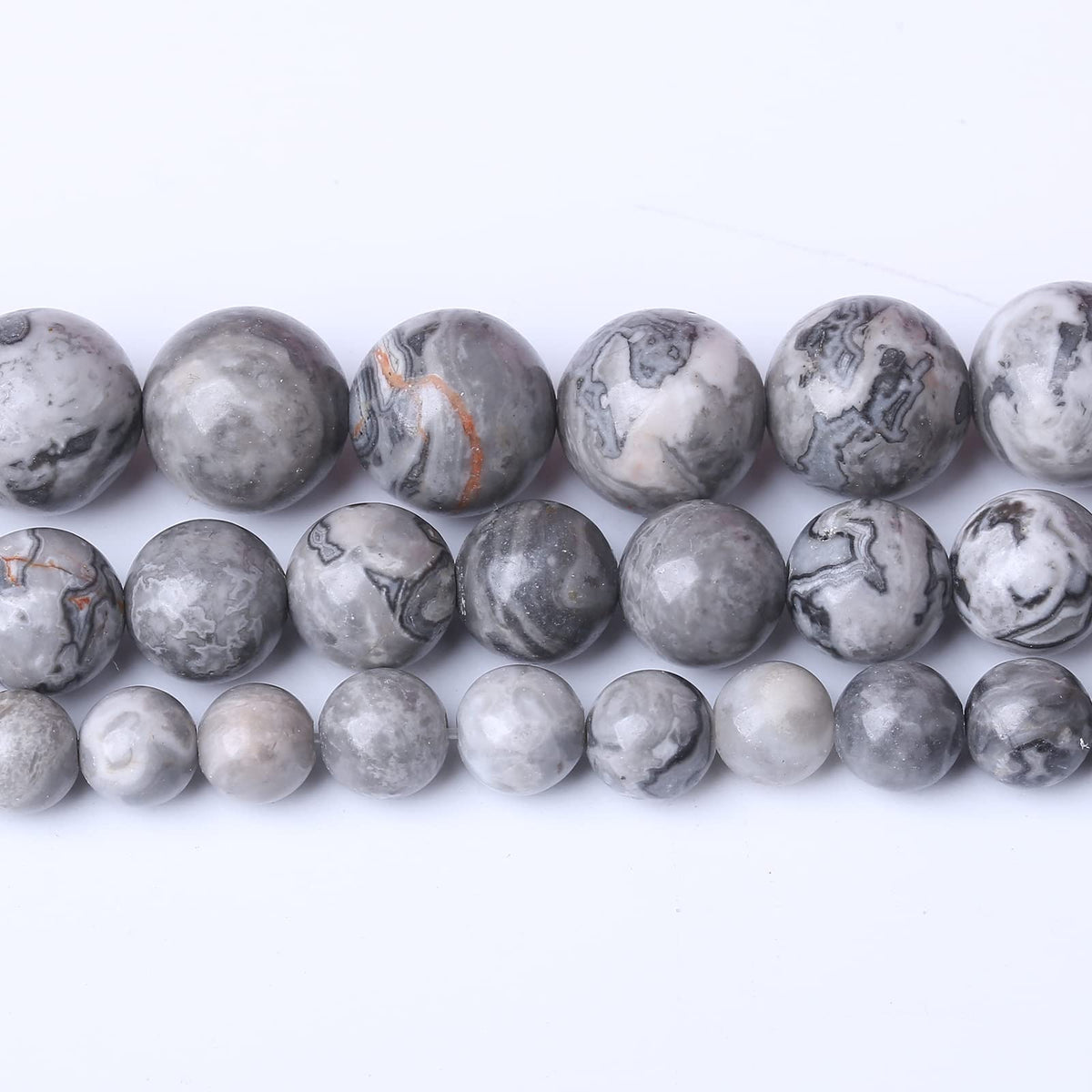 60PCS 6MM Natural Grey map Beads Round Loose Stone Beads for Jewelry Making DIY Energy Stone Healing Power Bracelet 15"