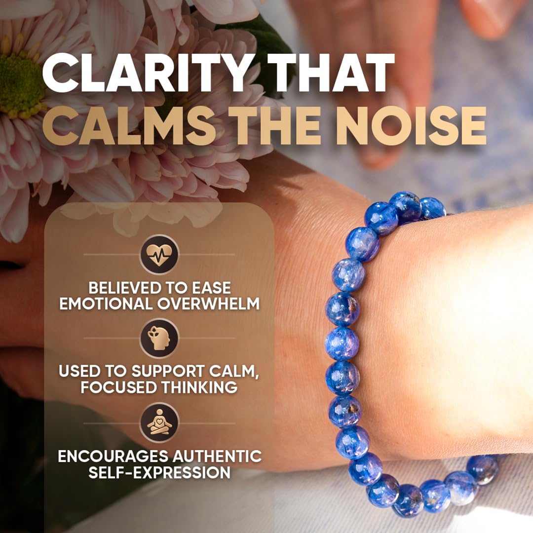 Conscious Items My Truth, My Power Crystal Bracelet, Rare Blue Kyanite Stone Bracelet for Clarity, Calm, & Authentic Self-Expression, Chakra Bracelets for Men & Women, Blue Beaded Bracelets