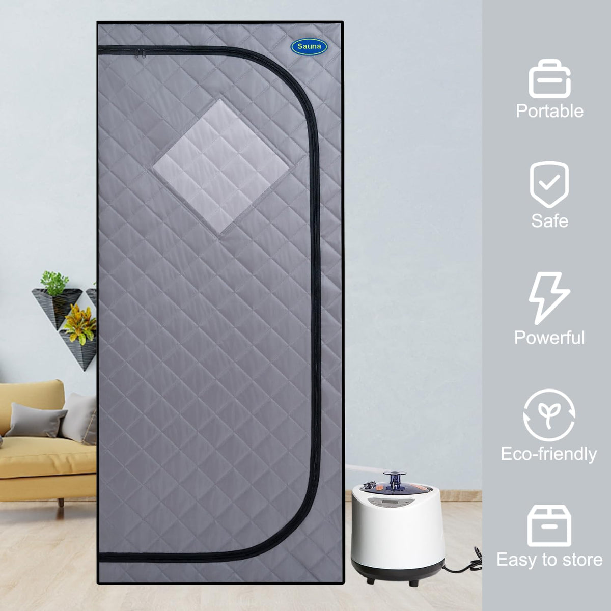 Full Size Portable Grey Steam Sauna Tent: Personal Home Spa with Steam Generator, Remote, Timer, & Foldable Chair