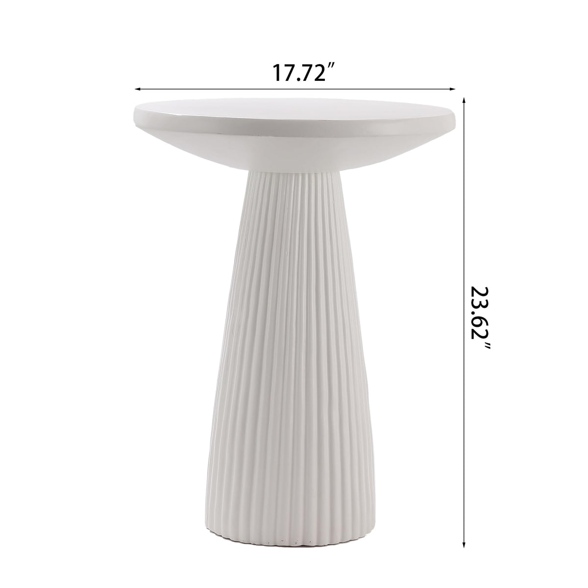 KEIKI Magnesium Oxide Fluted Base Side Table, 19.69" Round End Table for Indoors, Outdoors, Mid-Century Modern Side Table, Circle Fluted End Table for Living Room Patio, Ivory White