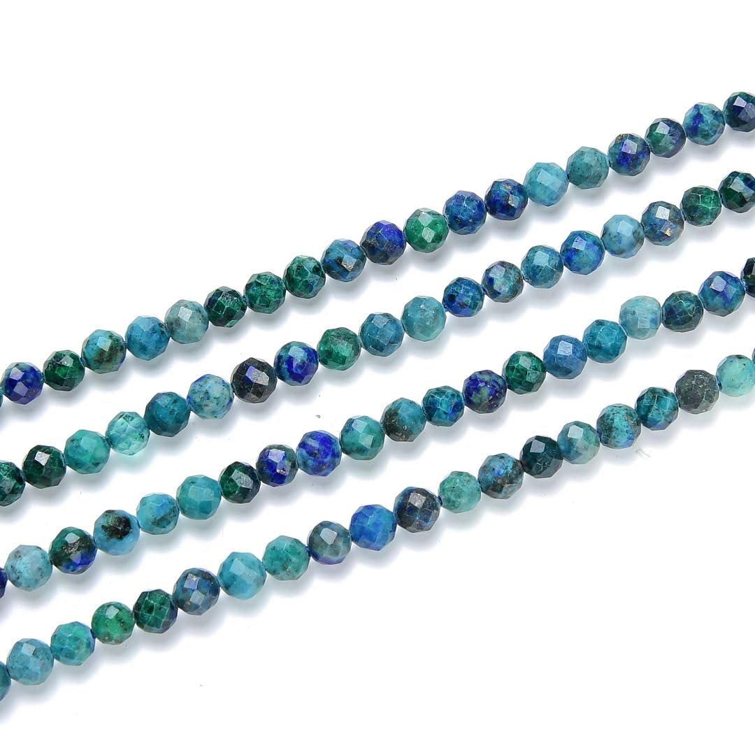 Adabele 15 Inch Natural Lapis Chrysocolla Healing Gemstone 4mm (0.16 Inch) Tiny Small Faceted Round Loose Beads Stone Spacer (85-95pcs) for Craft Jewelry Making GK4-14