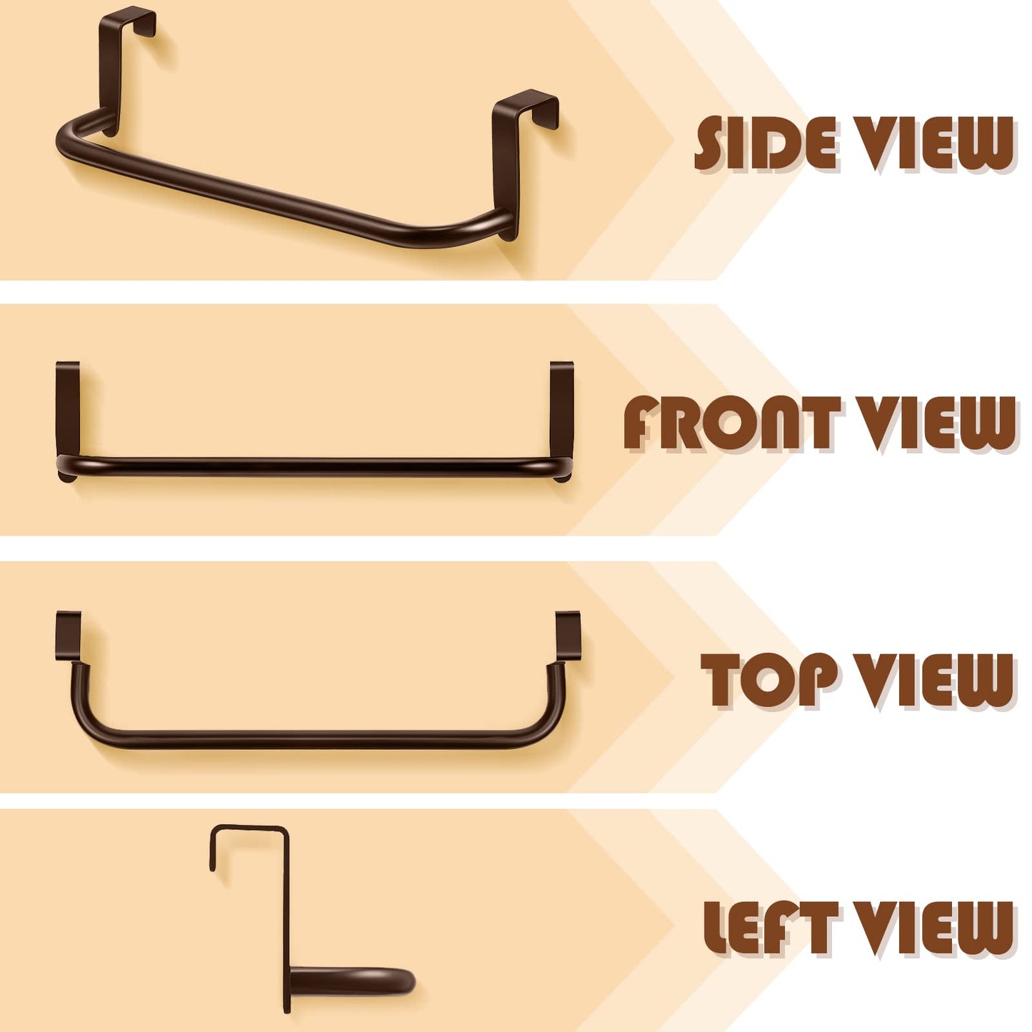 2 Pieces Metal Towel Bar Kitchen Cabinet Steel Towel Rack Bar for Hanging on Inside or Outside of Doors, Home Kitchen Bathroom(Brown)