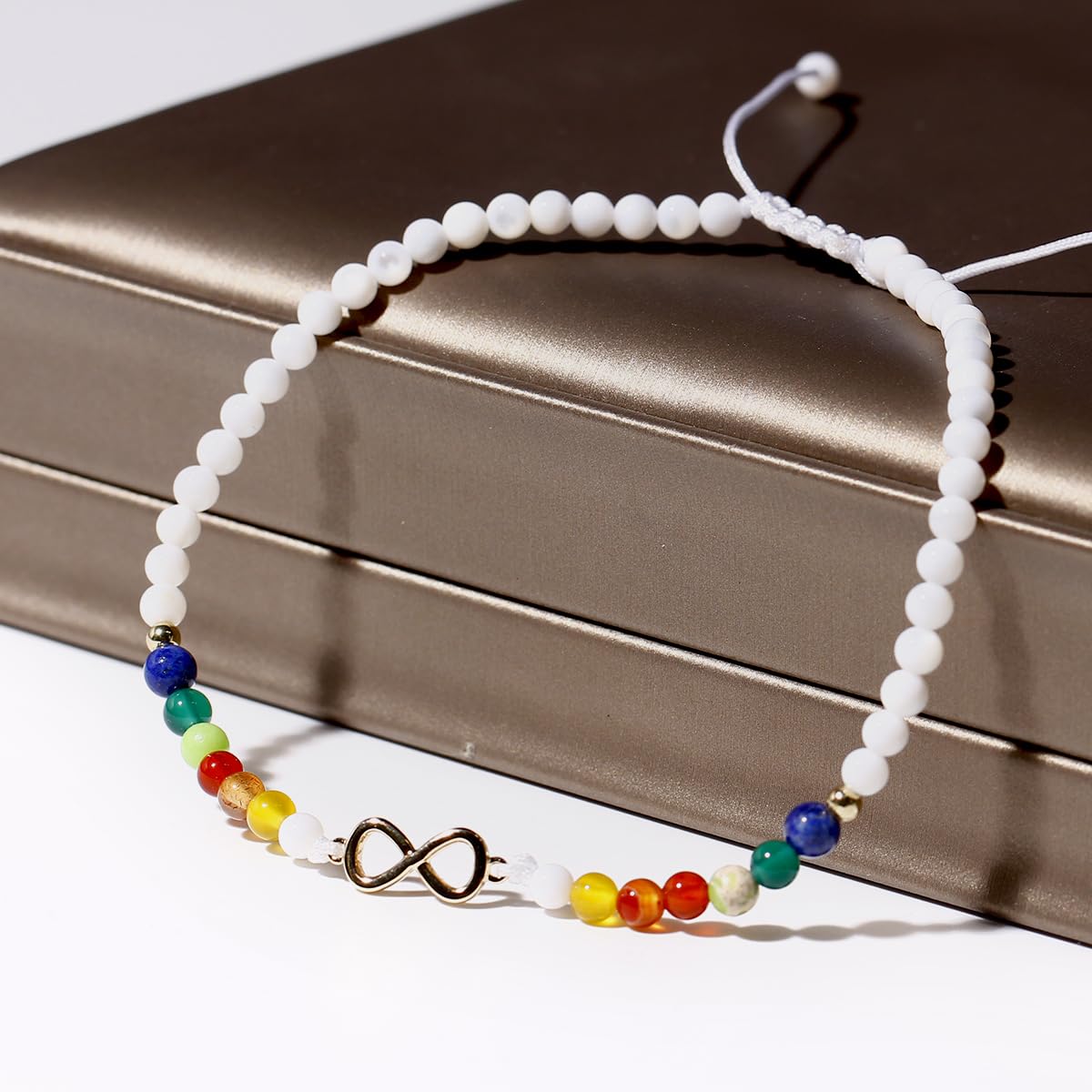 Jewever 7 Chakra/Shell Beaded Anklet Adjustable Handmade Natural Healing Crystals Infinity Charm Ankle Bracelets for Women Gemstones Summer Beach Anxiety Yoga Jewelry