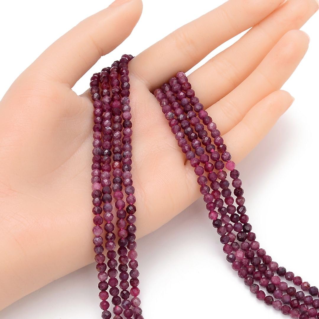 Adabele 30 Inch Natural Pink Tourmaline Healing Gemstone 4mm (0.16 Inch) Tiny Small Faceted Round Loose Beads Stone Spacer (180-200pcs) for Craft Jewelry Making GK4-1