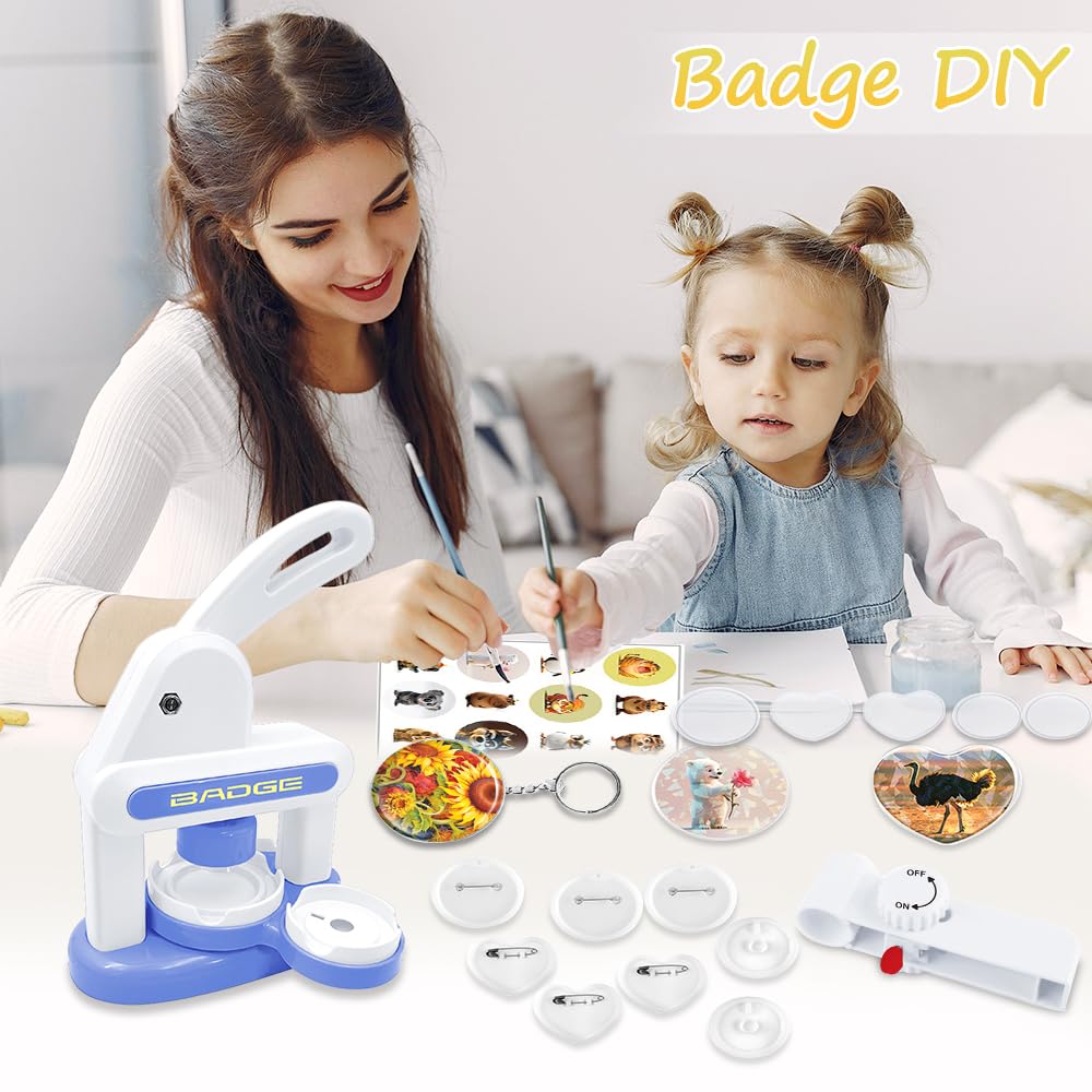 Button Maker Machine 2025 New,70Pack Pin Maker Installation-Free 55mm+35mm DIY Magnet Maker Press Machine Kit,Badge Punch Press Machine,with 36pcs Button(6 Magnet)&6 Keychain&Circle Cutter&Scissors