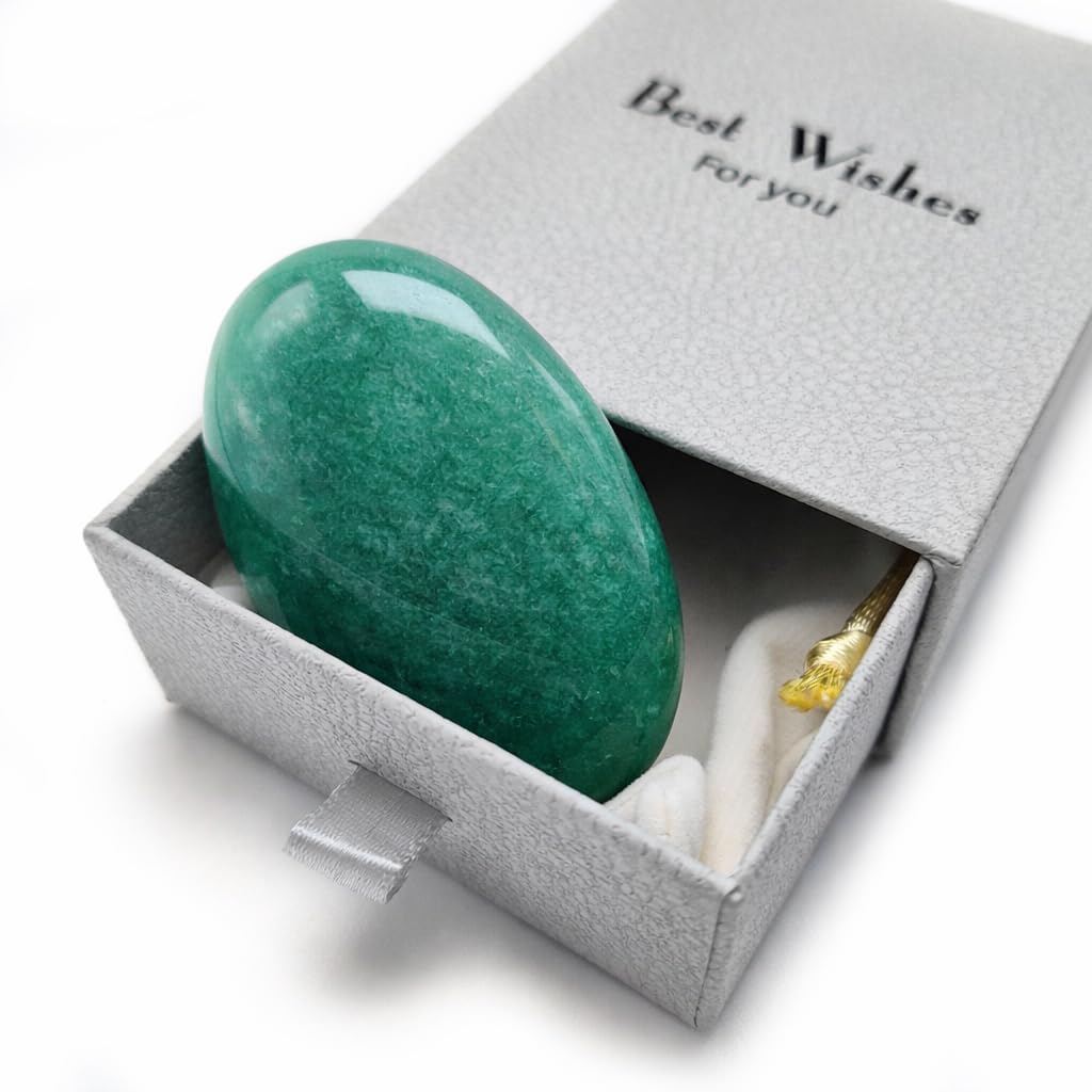 BEAUSIOO 2.4" Green Aventurine Palm Stone for Anxiety Relief, Healing Crystal for Meditation & Stress Relief, Polished Pocket Stone with Gift Box