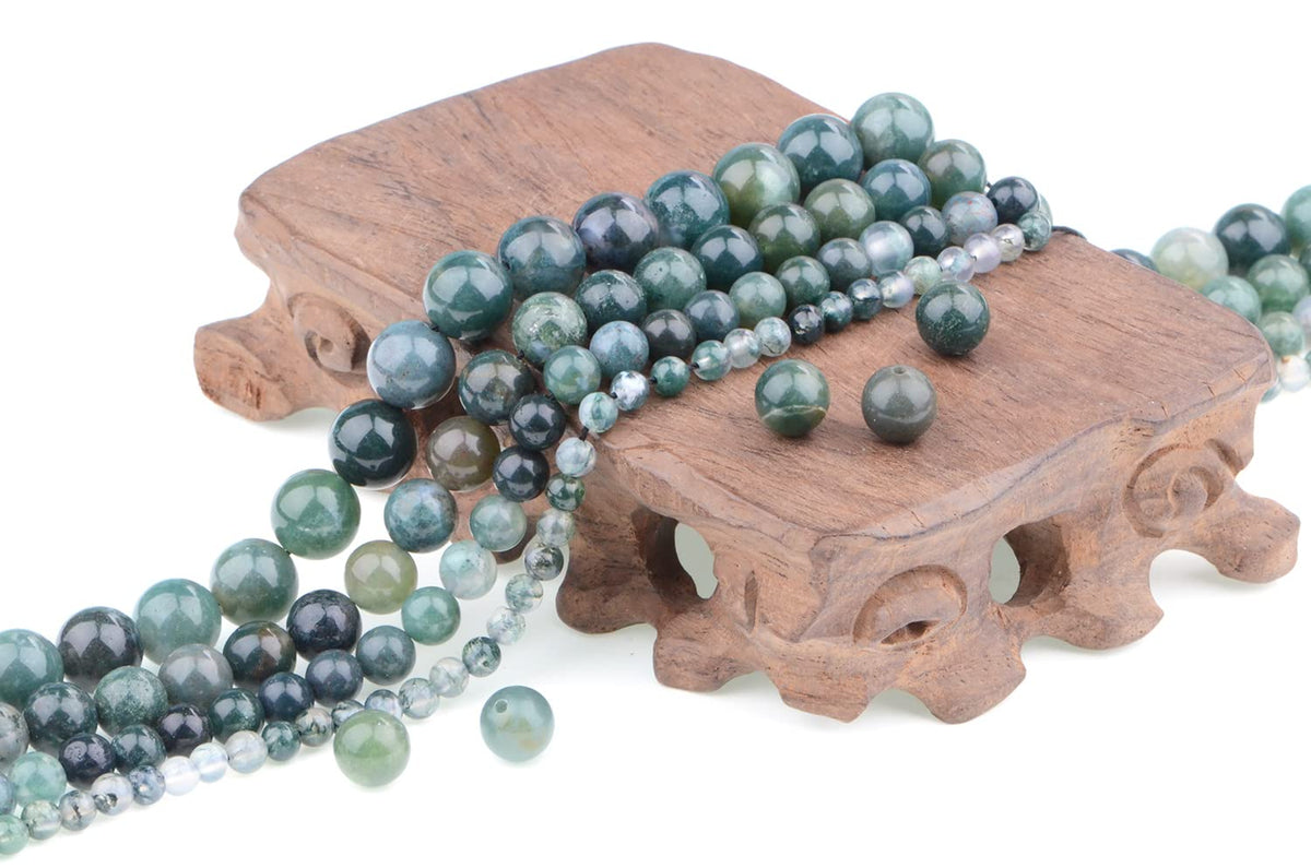 Bymitel 90 pcs Natural Genuine Real Round Loose Stone Beads Gemstone Spacers for Charm DIY Jewelry Making 15.5" per Strand 4mm (Green Moss Agate, 4mm)