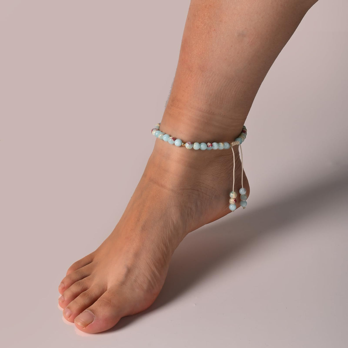 Softones 6mm Natural Stone Anklet for Women Gemstone Ankle Bracelets for Women Healing Energy Crystal Anklets Adjustable(8.5-10 Inches)