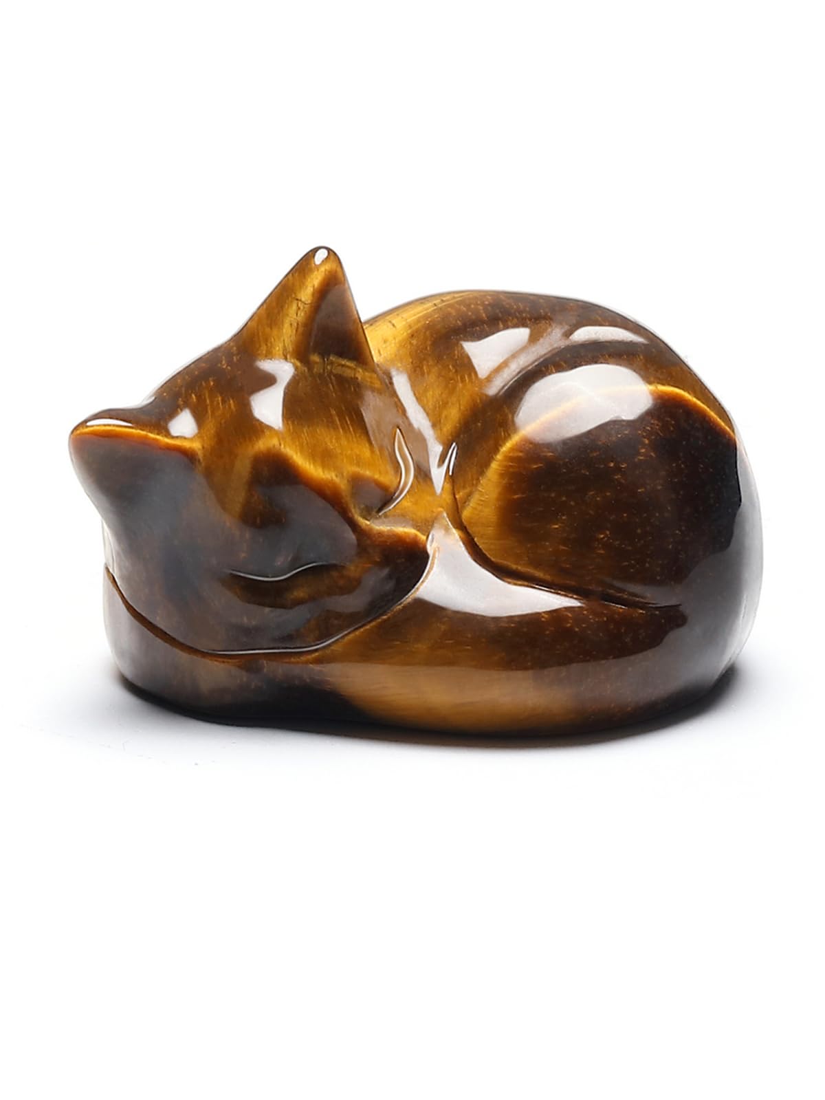 Jovivi Tiger Eye Sleeping Cat Crystal Figurine,1.6" Natural Stone Polished Carved Gemstones Lucky Kitten Statue Sculpture Home Office Desk Decor Cat Gifts for Women Cat Lovers