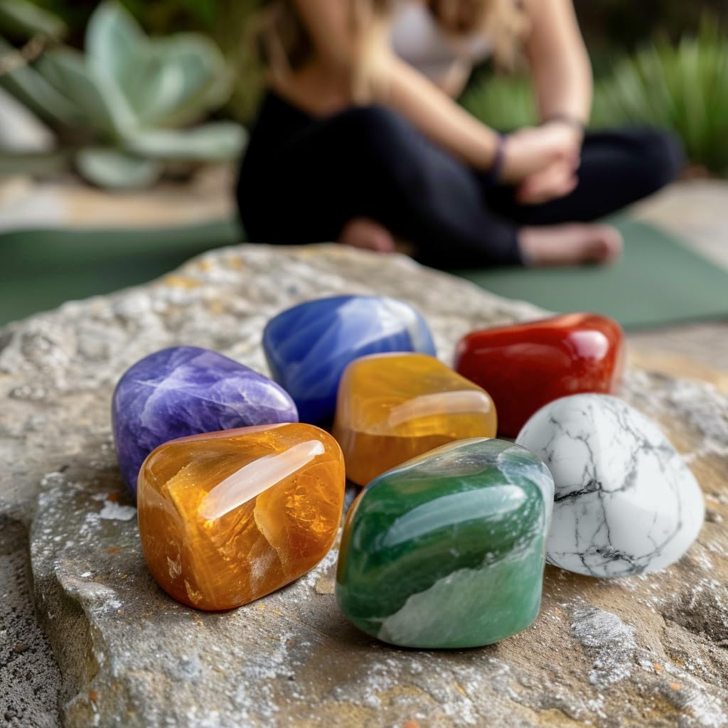 SigMntun Polished 7 Pcs Chakra Healing Stone Rocks Set – 0.8" Natural Tumbled Gemstones, Large Palm-Sized Pocket Stones, Crystal Collection for Reiki, Meditation, Crafts and Home Decor