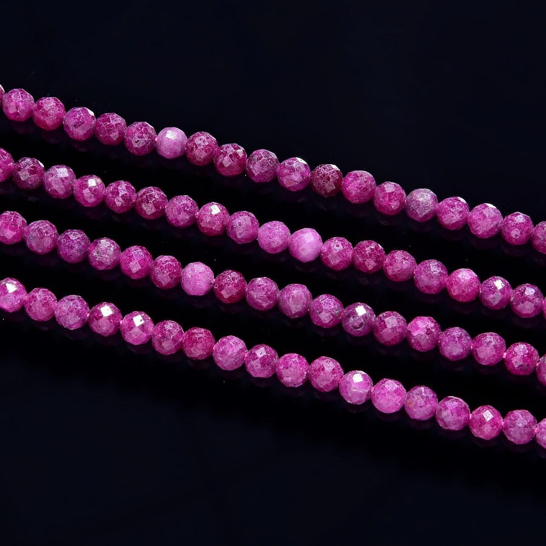 Adabele 30 Inch Natural Red Ruby Healing Gemstone 4mm (0.16 Inch) Tiny Small Faceted Round Loose Beads Stone Spacer (170-190pcs) for Craft Jewelry Making GK4-18