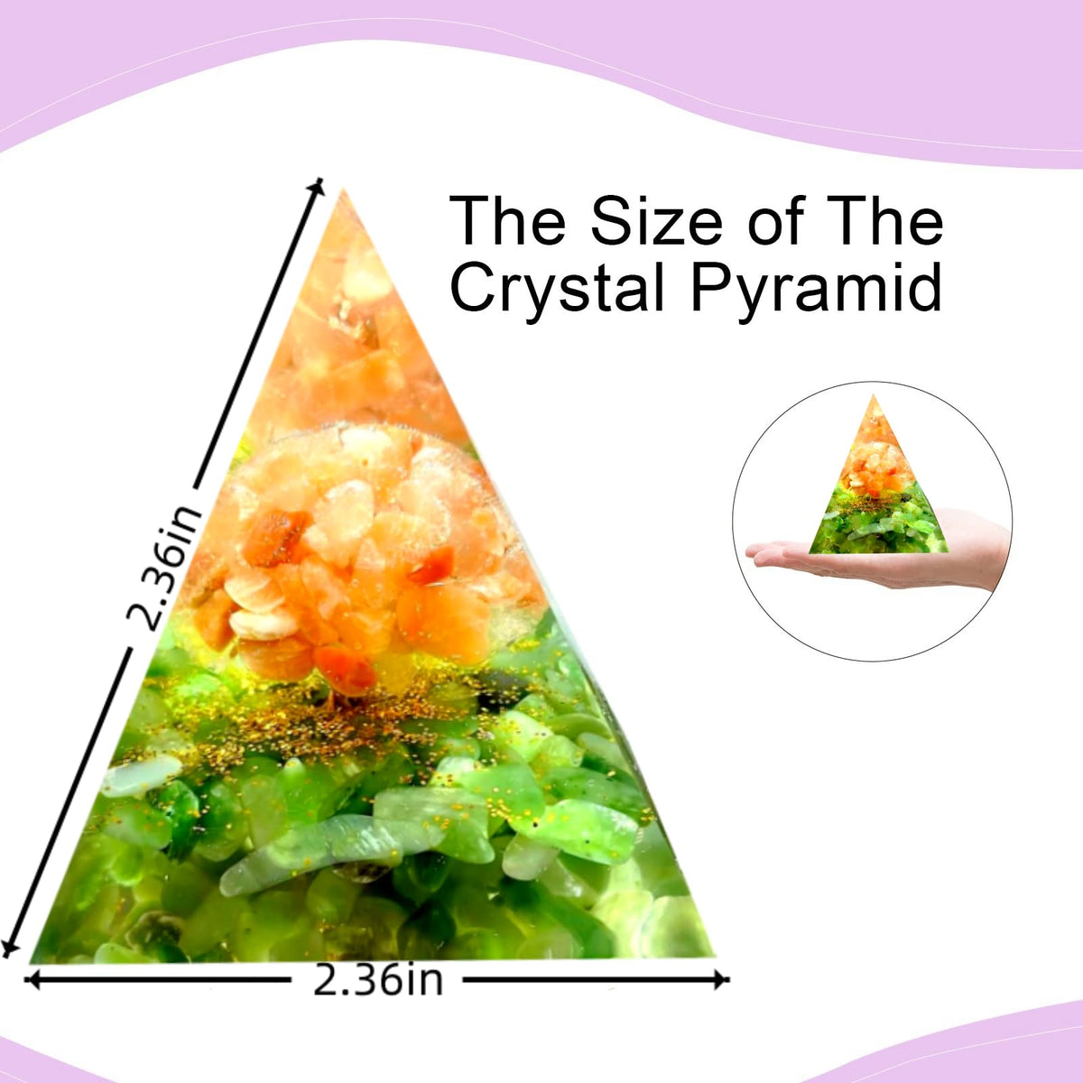 Saefheled Tree of Life Orgone Pyramid,Natural Energy Red Crystal Green Jasper Orgonite Healing Crystal Pyramid,for Reduce Stress,Balance Chakra,Meditation Attract Luck,Accumulate Wealth Health(6cm)