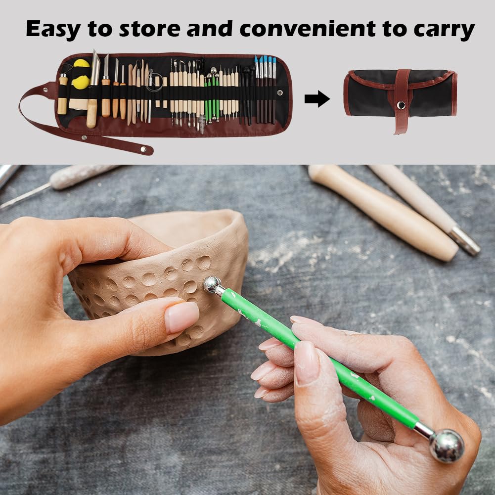 42 PCS Pottery Tools, Clay Sculpting Tools Kit, Clay Tools for DIY Handcraft Modeling Carving Trimming, Molding, Shaping(with Storage Bag)