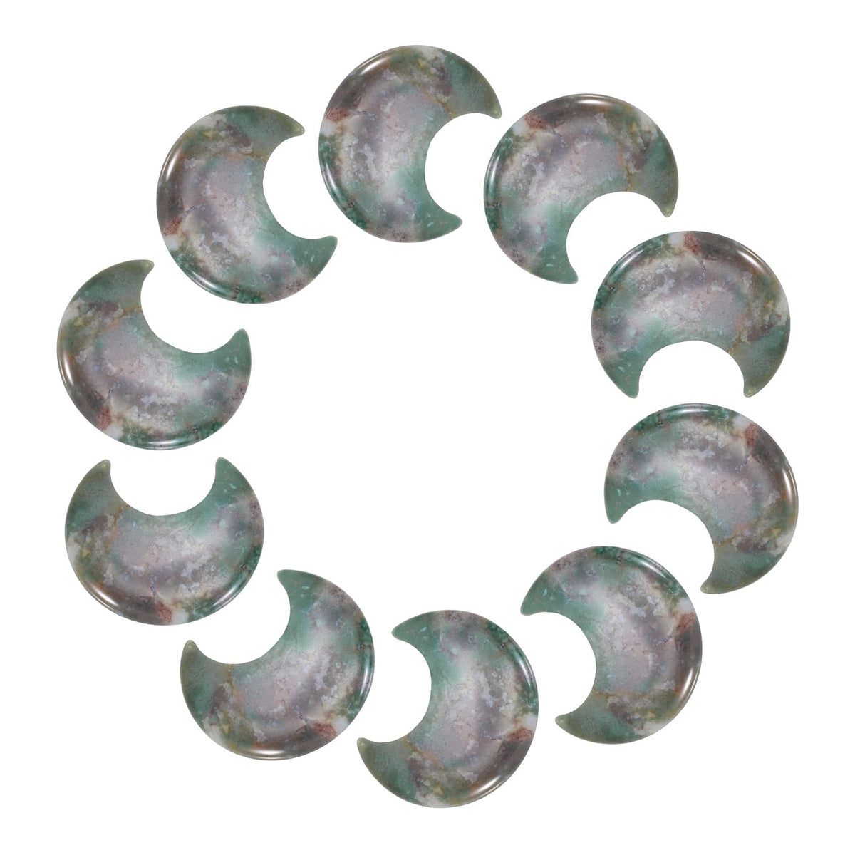 MECCANIXITY 10 Pcs Moon Crystal Worry Stone, 1.2 Inch Length Natural Indian Agate Moon Gemstone Bulk, Carved Pocket Stones for Meditation Balancing Pendant Decor