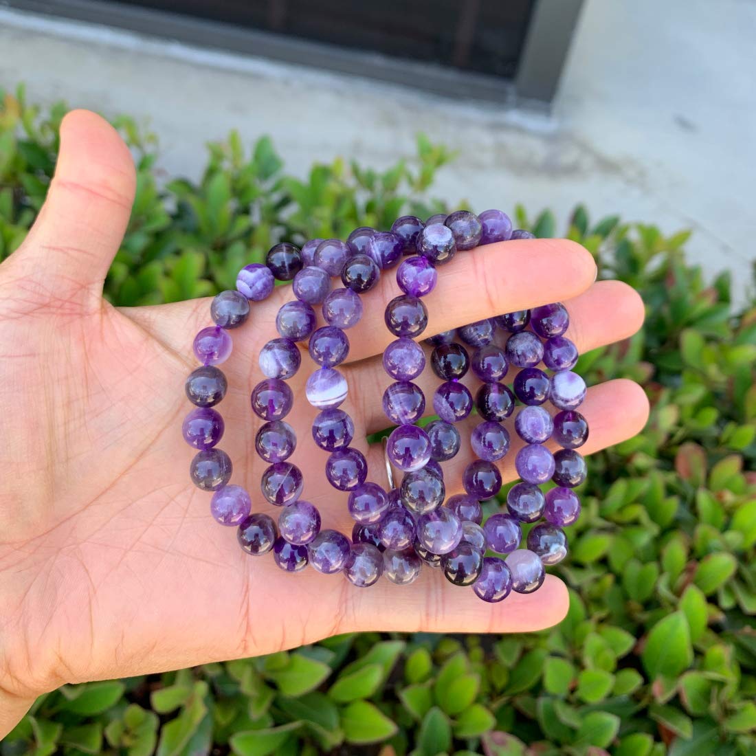 Adabele Real Natural Purple Amethyst Gemstone Beaded Bracelet 7 inch Stretch Chakra Healing Crystal Stone Jewelry Women Mom Gift (Unisex) GB8-16