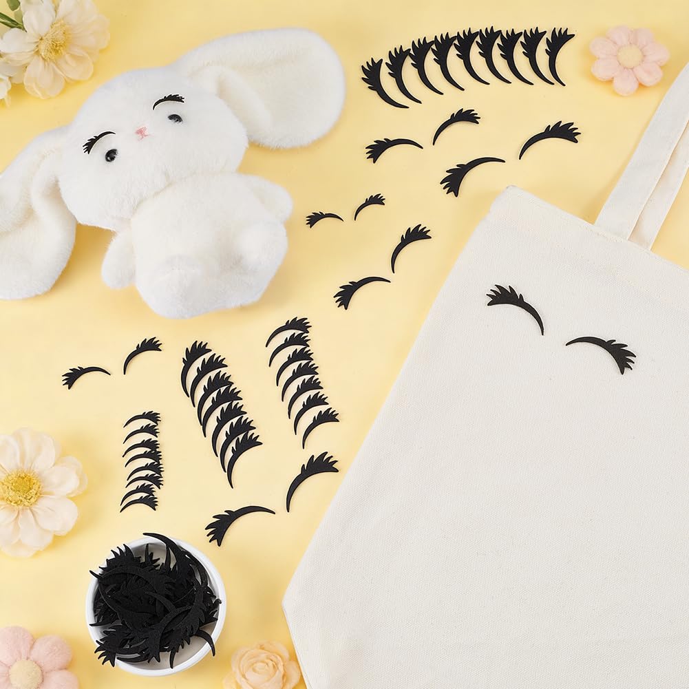 FINGERINSPIRE 400 Pairs Felt Eyelashes for Dolls 4 Sizes Crochet Eyes Supplies Classic Black Eyelashes Applique Patches for Plush Dolls Making Decorative Felt Embellishment for DIY Crafts Project