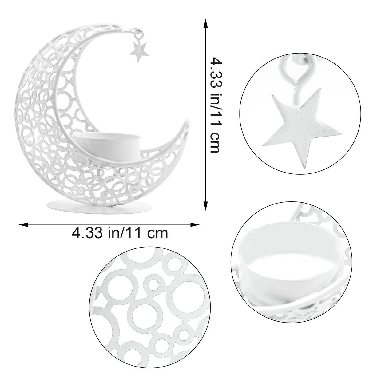 MrMrKura Moon Candle Holders Set of 2, Metal Tealight Candle Holder for Table Centerpiece Decorative Votive Candlesticks Holder for Party Home Decor (White)