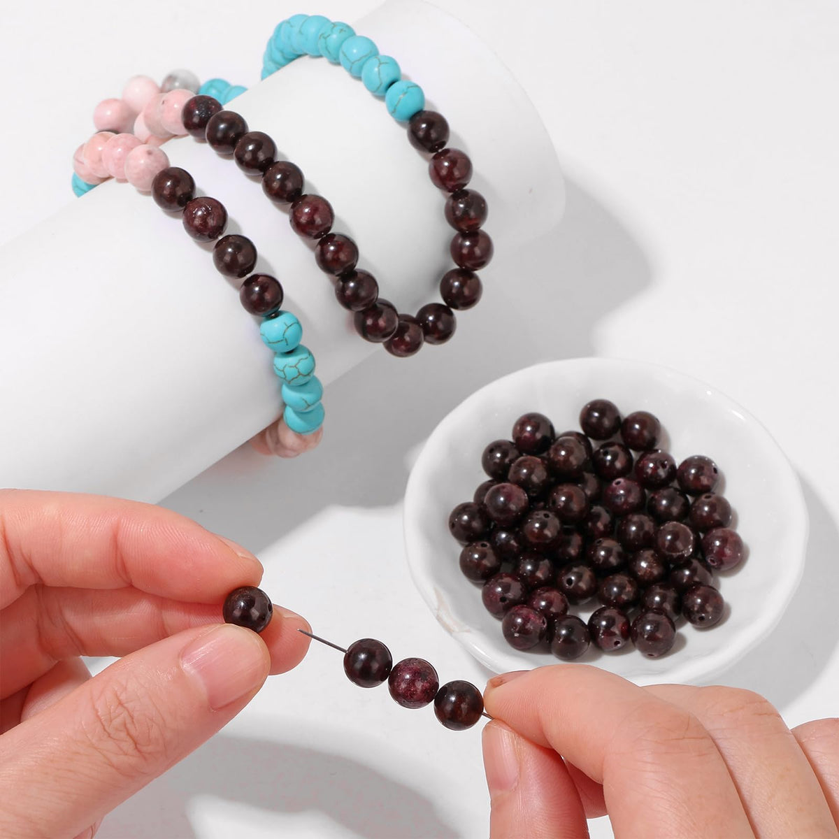 Risyfjew 50PCS 8mm Natural Dark Red Garnet Beads Gemstone Round Loose Beads for Jewelry Making Chakra Crystal Stone Beads for Bracelets Necklace Earrings Making Supplies (50pcs/Strand)