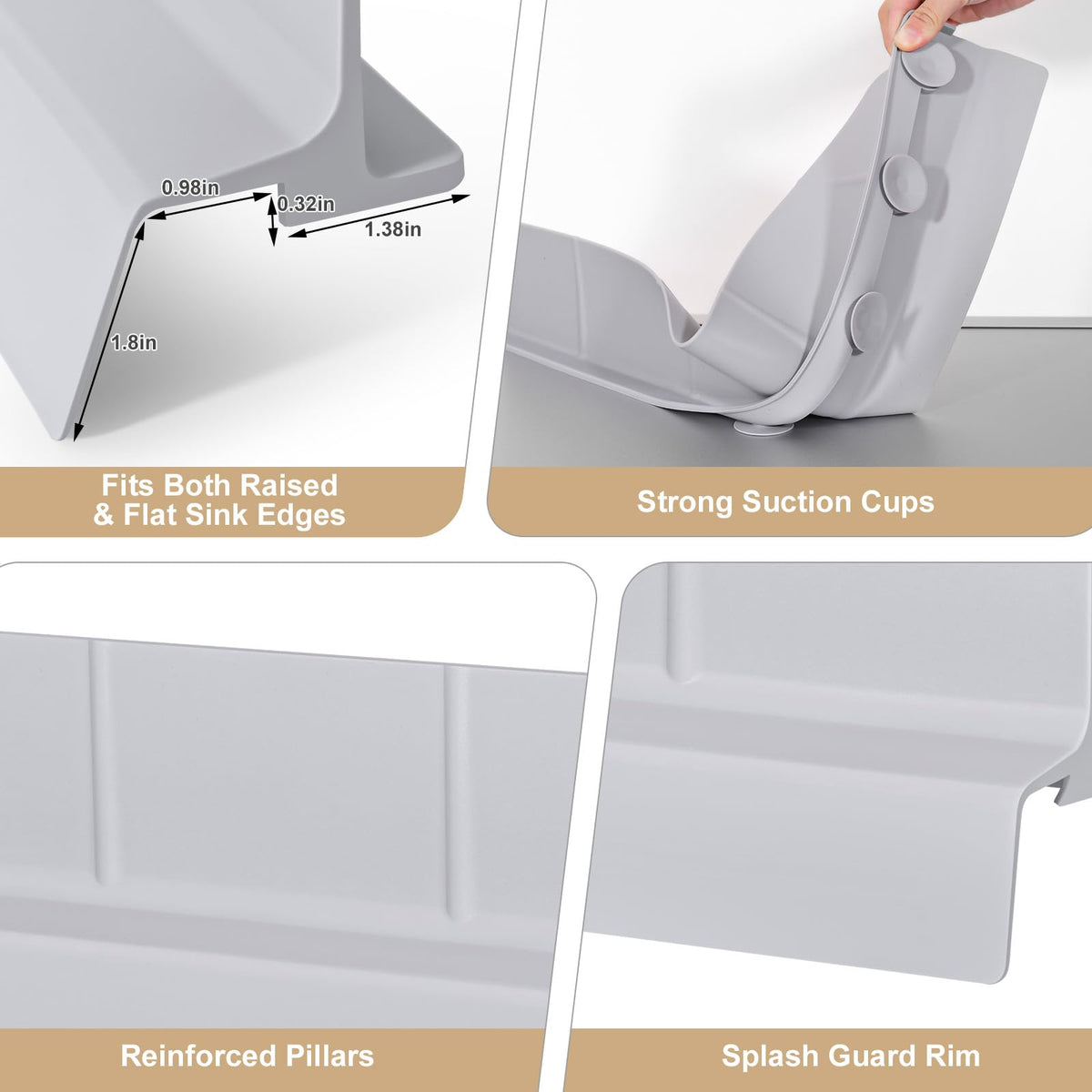 Sink Splash Guard, 18", Non-slip with Suction Cups, Stop Water Splash with High Rim, for Kitchen & Bathroom, Faucet & Countertop Protector, Easy Install, Dishwasher Safe