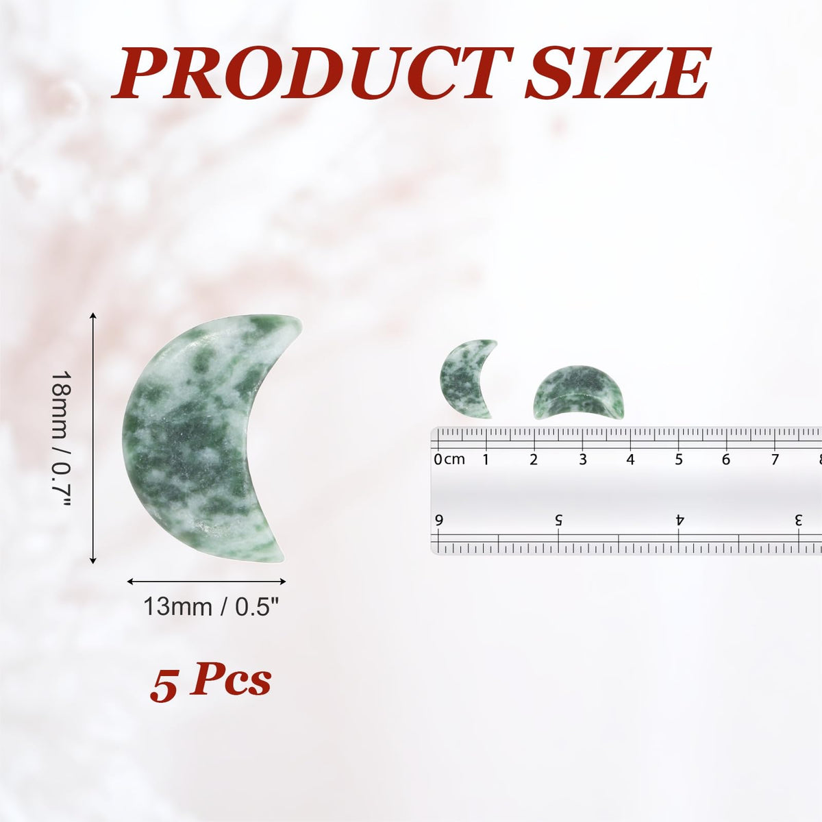 MECCANIXITY 5 Pcs Moon Crystal Worry Stone, 0.5 Inch Length Natural Green Spotted Jasper Moon Gemstone Bulk, Carved Pocket Stones for Meditation Balancing Pendant Decor