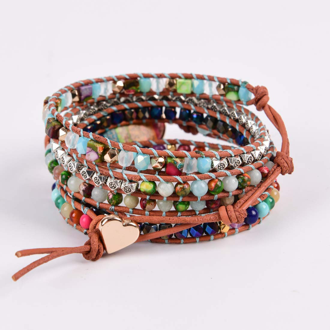 YGLINE Leather Handmade Chakra Stone Crystal Bead Wrap Bracelets Collection (Chakra 3)
