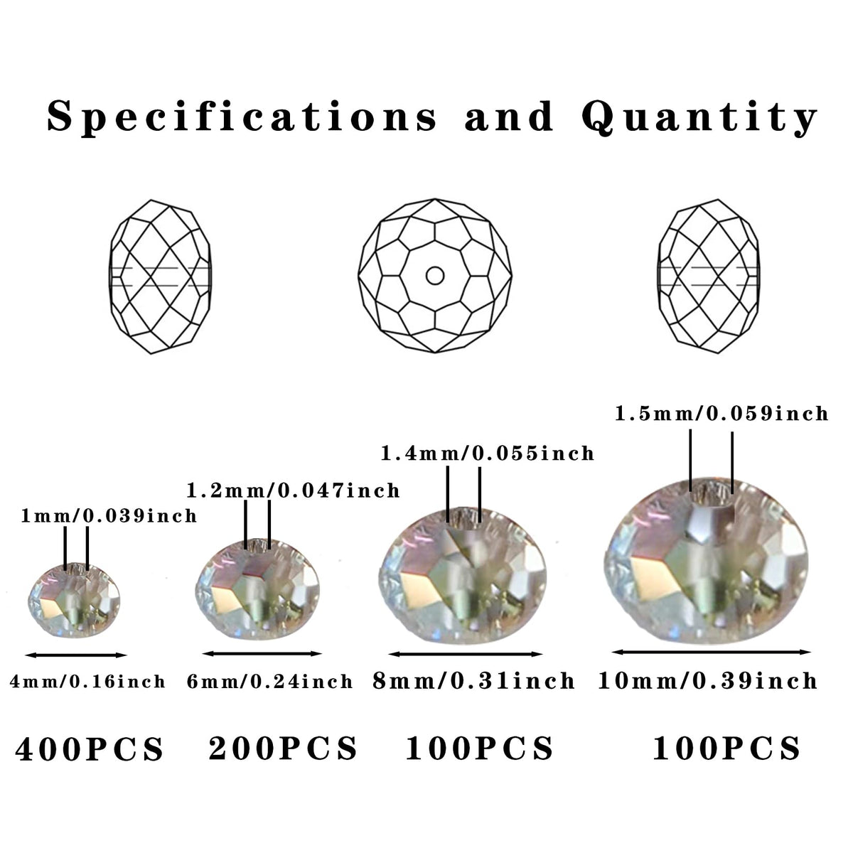 Laopottbeads 800Pcs 4/6/8/10mm Crystal Glass Beads for Jewelry Making Beads for Bracelets Necklace Pendants Making Supplies(Silver Champagne)