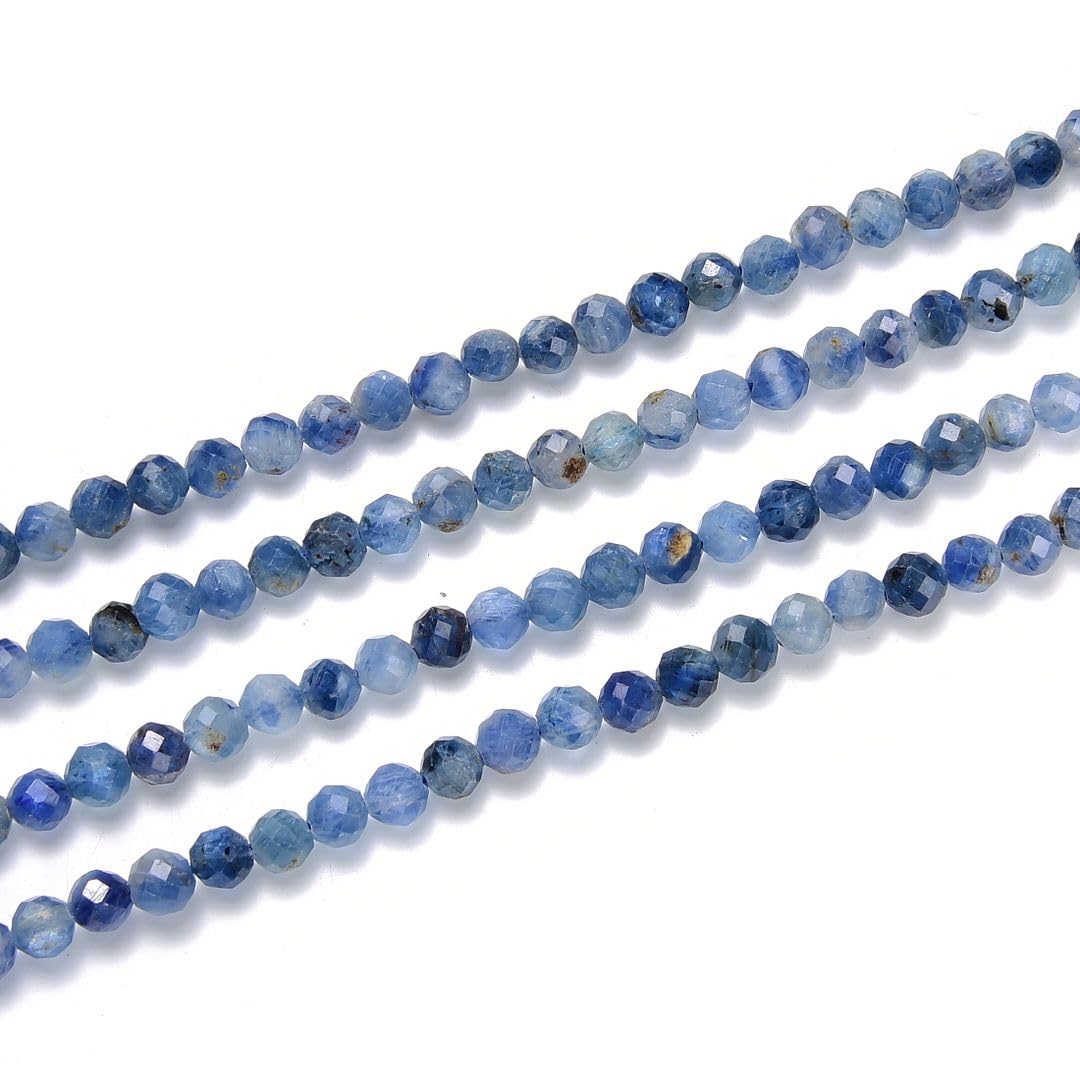 Adabele 15 Inch Natural Blue Kyanite Healing Gemstone 4mm (0.16 Inch) Tiny Small Faceted Round Loose Beads Stone Spacer (80-90pcs) for Craft Jewelry Making GK4-21