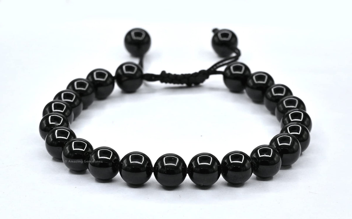 Amazing Gemstone Black Tourmaline Bracelet - Protection Healing Crystal Bracelet - 8mm Gemstone Beaded Adjustable Bracelet Pulseras Para Hombres Mujer Stocking Stuffers (Black Tourmaline Onyx)
