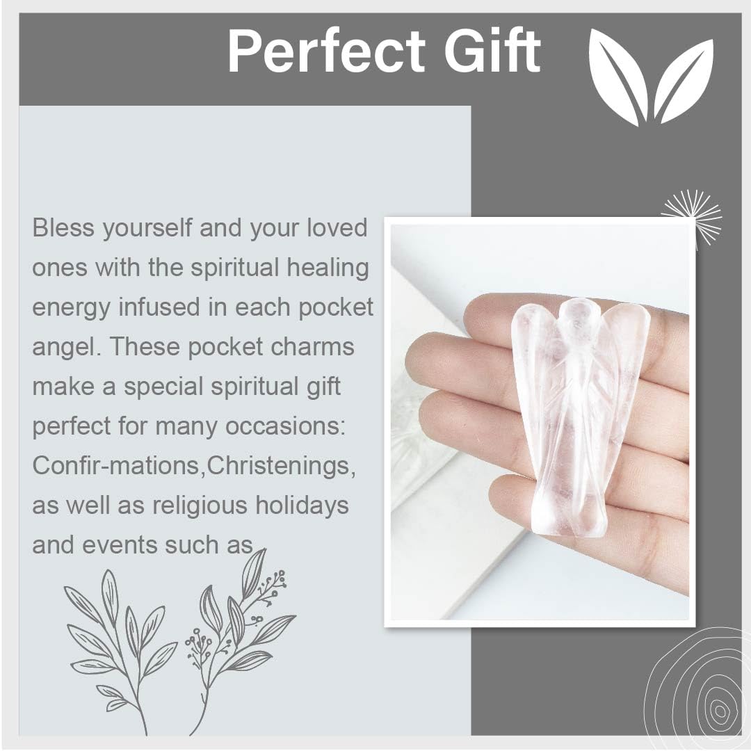 "Clear Quartz Gemstone Pocket Angel Healing Figurine, Hand Carved Guardian Angel - Crystals for Positive Energy, Handmade Mini Statue for Love, Peace & Healing, Natural Gemstone Healing Figurine"