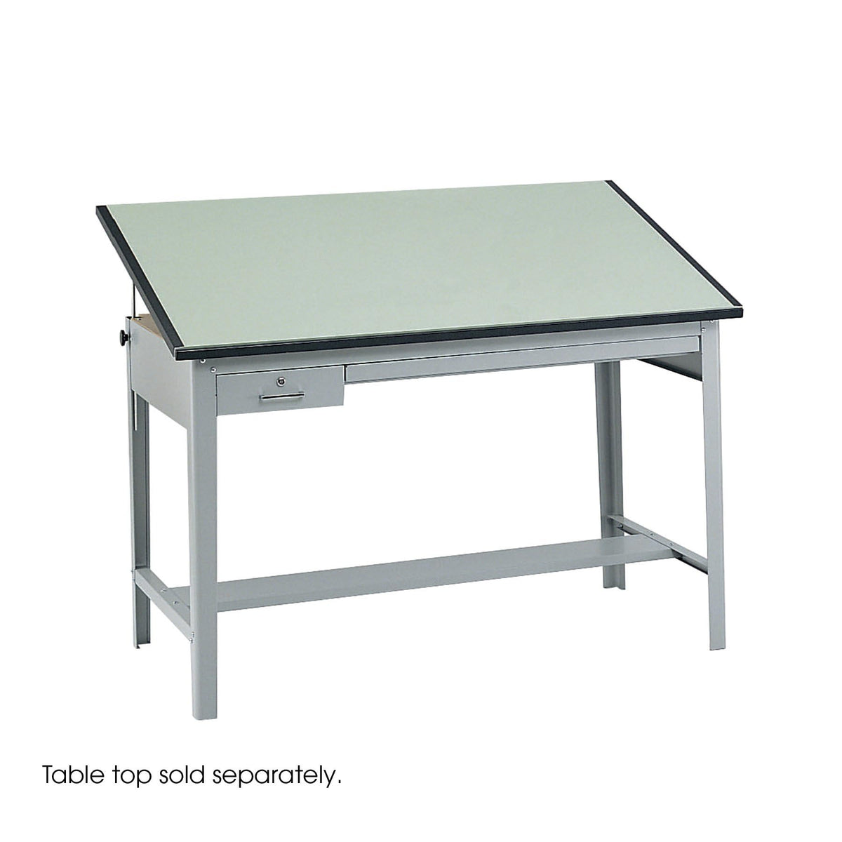 Pemberly Row Modern Drafting Table Base, Heavy-Gauge Steel Frame, Gray Finish, 35.5" H x 56.38" W x 30.5" D, Tilt Function Up to 50 Degrees, Locking Tool & Reference Drawers, Office Use