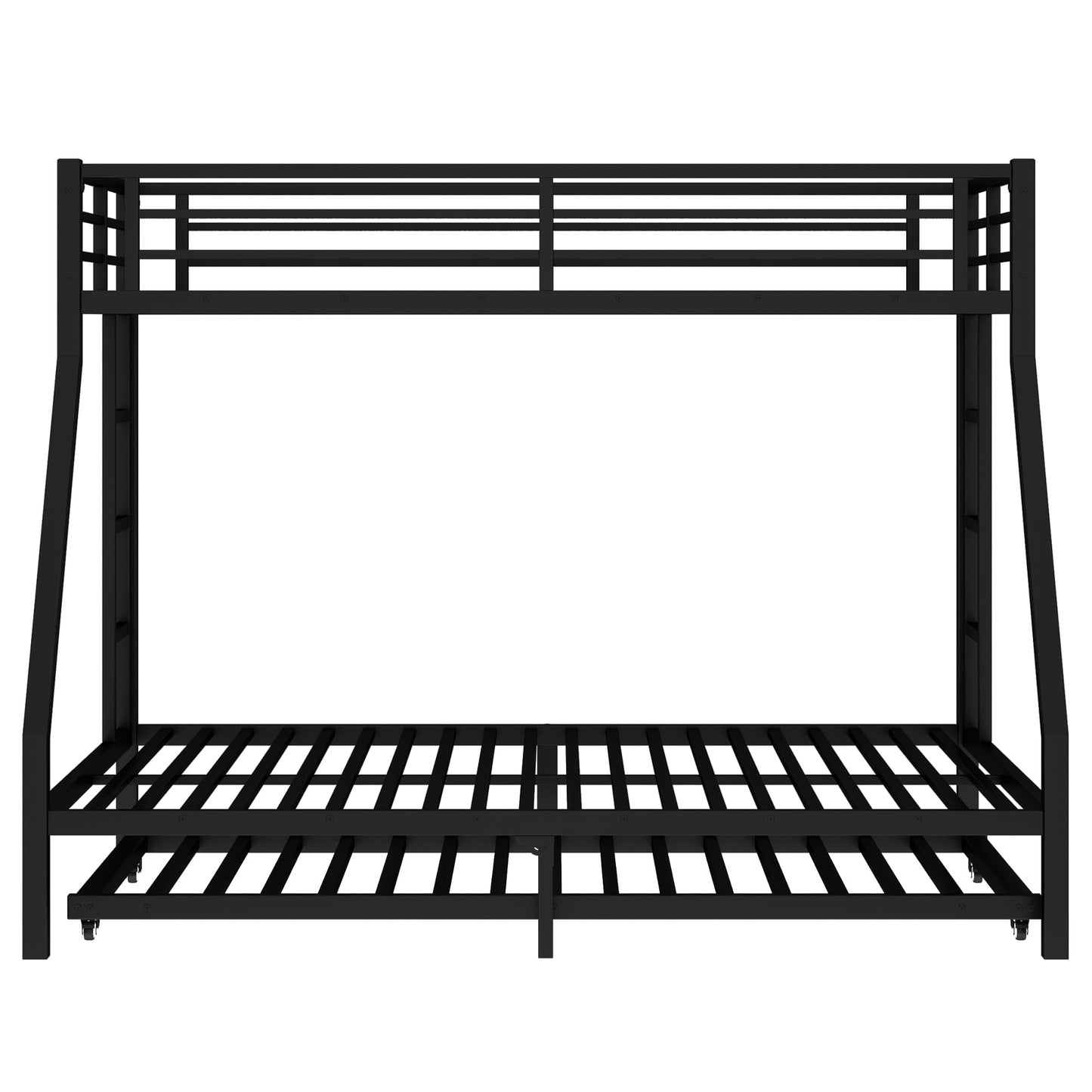 Bellemave Metal Bunk Bed with Trundle, Twin XL Over Queen Bunk Trundle and Guardrail and Ladder for Kids/Teenagers, Adults, No Box Spring Needed，Black