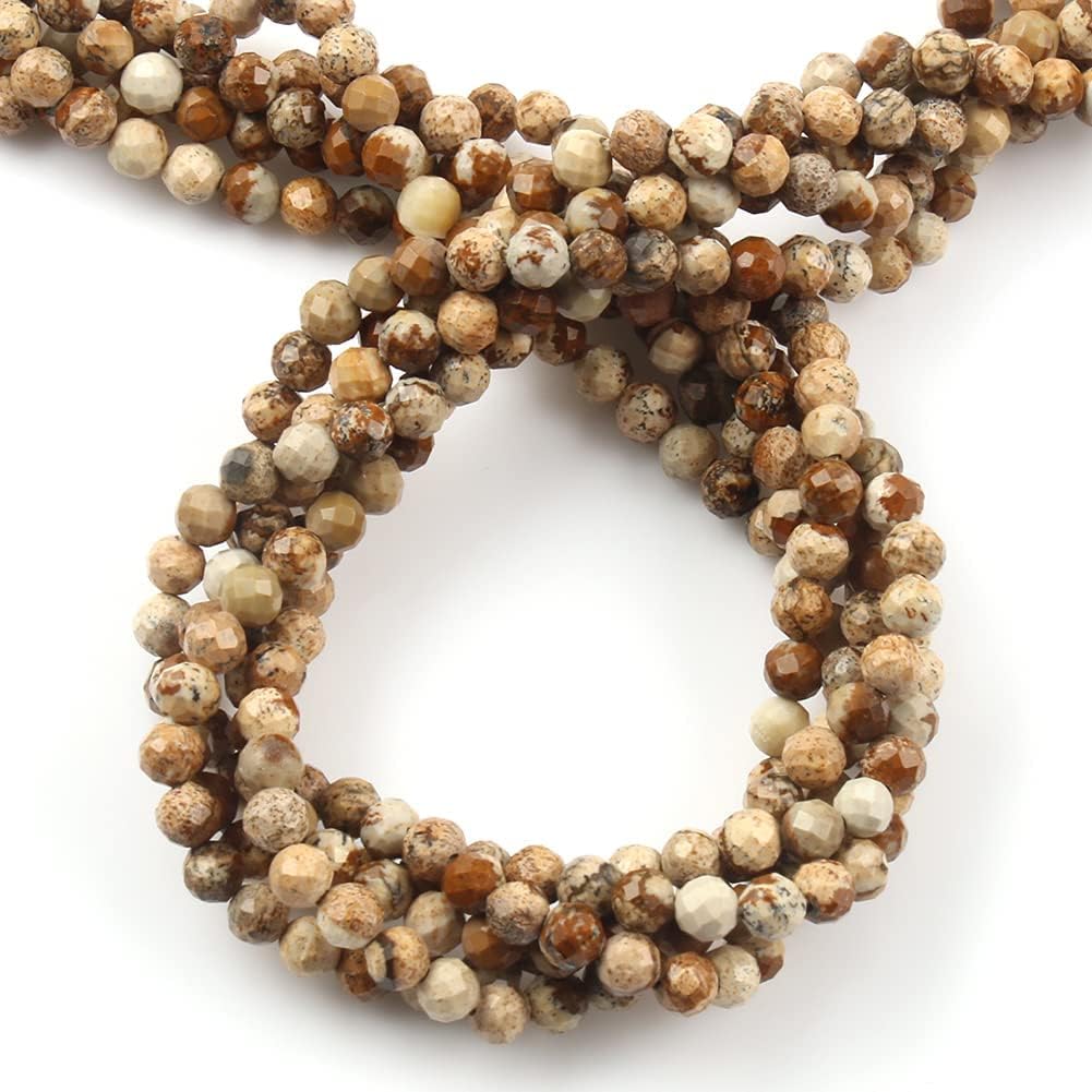 Song Xi 180pcs 2mm Natural Picture Gemstone Beads Faceted Round Loose Stone Beads for Jewelry Making (1 Strand)