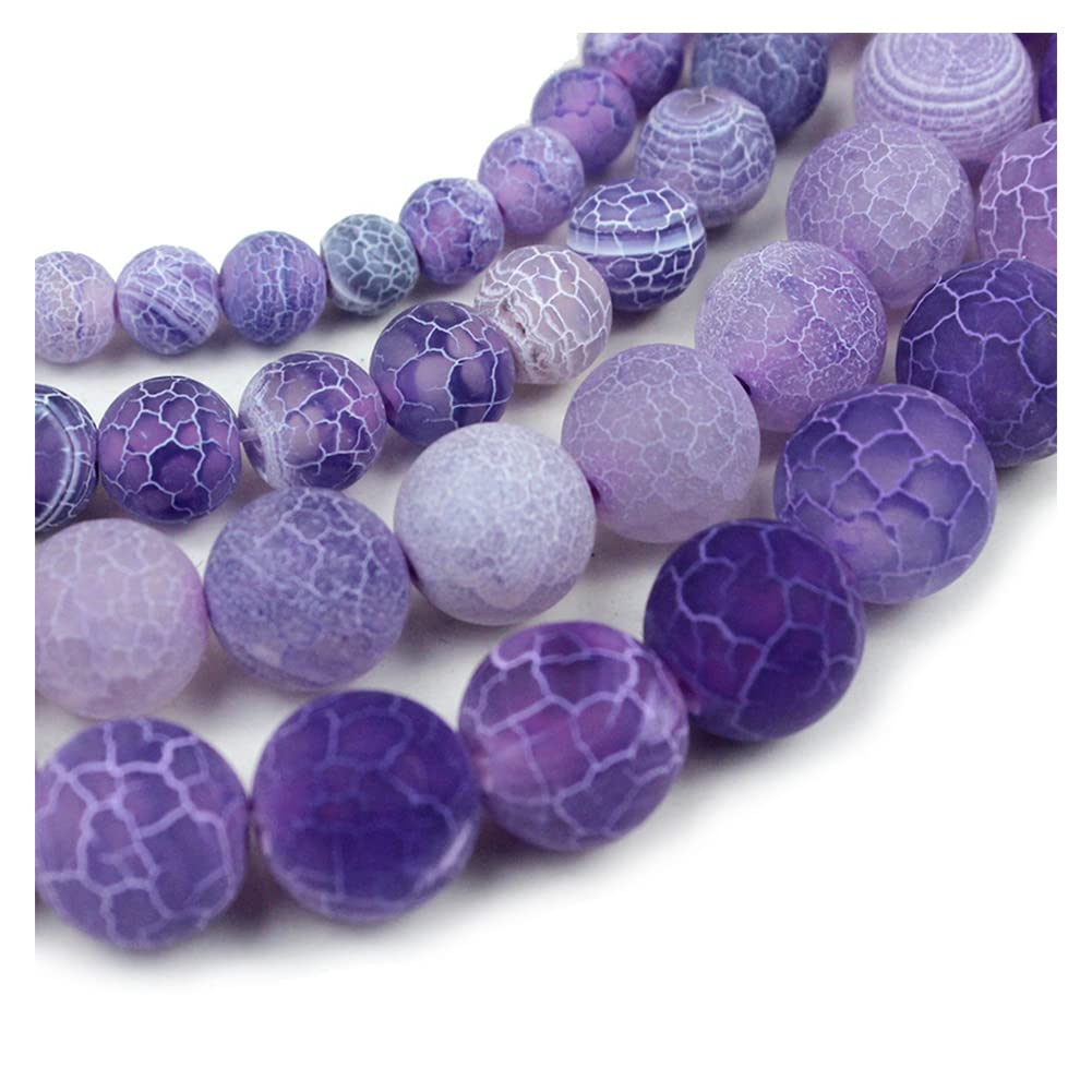 10mm Natural Purple Frosted Agate Gemstone Round Loose Beads Crystal Stone Bracelet Necklace Accessories Crafts for Jewelry Making DIY,1 Strand 15"