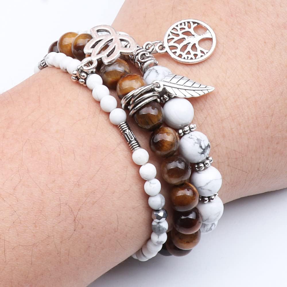 UEUC Tree of Life Yoga Healing Stone Bracelets,Multilayer Lotus Chakra Stone Reiki Bracelet Sets,Anxiety Crystal Natural Stone,for Women Stress Relief(#176)