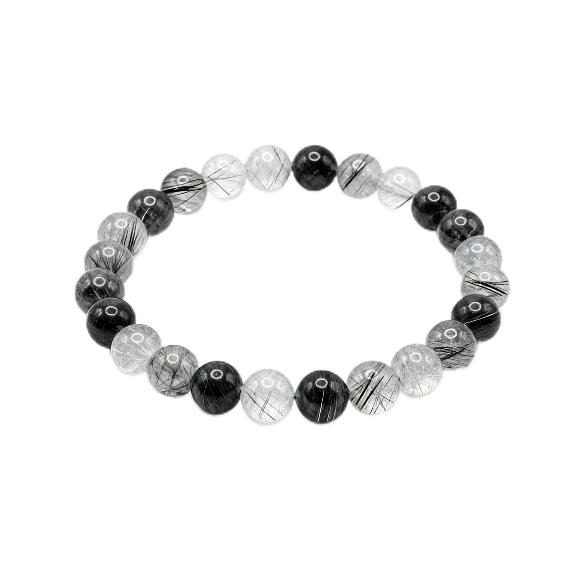 The Vida Handmade AAA+ Quality Crystal Stretch Elastic Bracelet - Nature Gemstone - Jewelry Gift - Holiday Gift - For Women & Men (Tourmalinated Quartz)