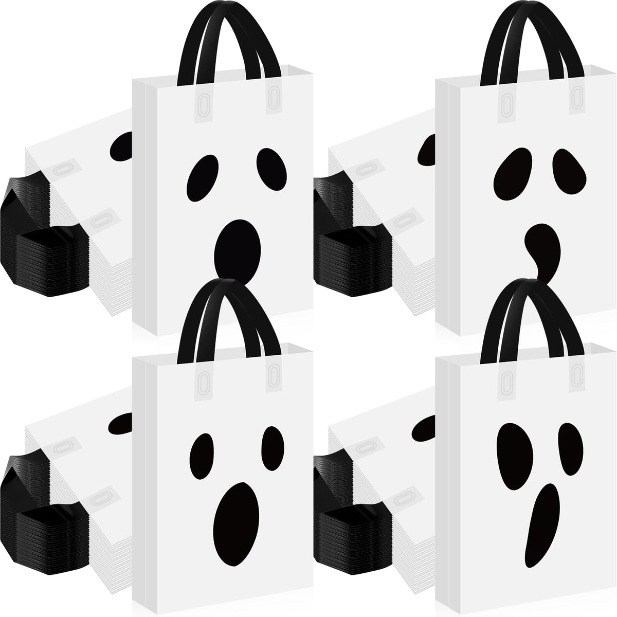 Gersoniel 100 Pieces Halloween Plastic Gift Bags with Handle Treat or Trick Ghost Tote Bags Candy Goodie Bag for Home Treat or Trick Halloween Party Favor Supplies Decoration