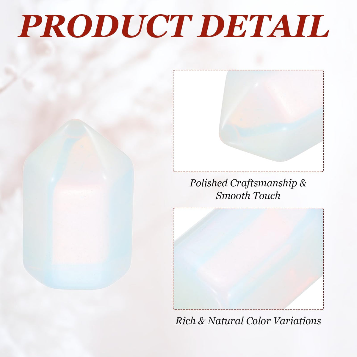MECCANIXITY Crystals Wands Moonstone Hexagonal Faceted Single Points Towers Pocket Polished Stone Bulk for Energy Chakra Meditation Crystal Healing, 15 x 25mm (Milk White),5Pcs