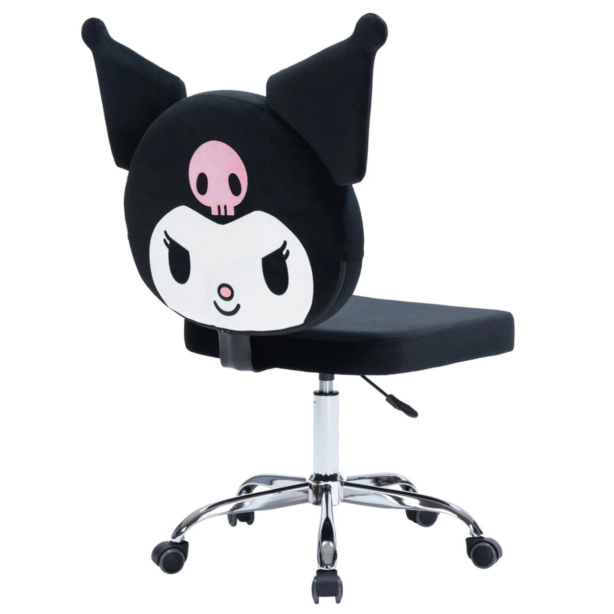 Impressions Vanity Kuromi Swivel Vanity Chair with Wheels | Adjustable Height Silver Metallic Base 360-Degree Spin Armless Padded Cute Velvet Makeup Vanity Chair | Cute Desk Chair for Bedroom, Black