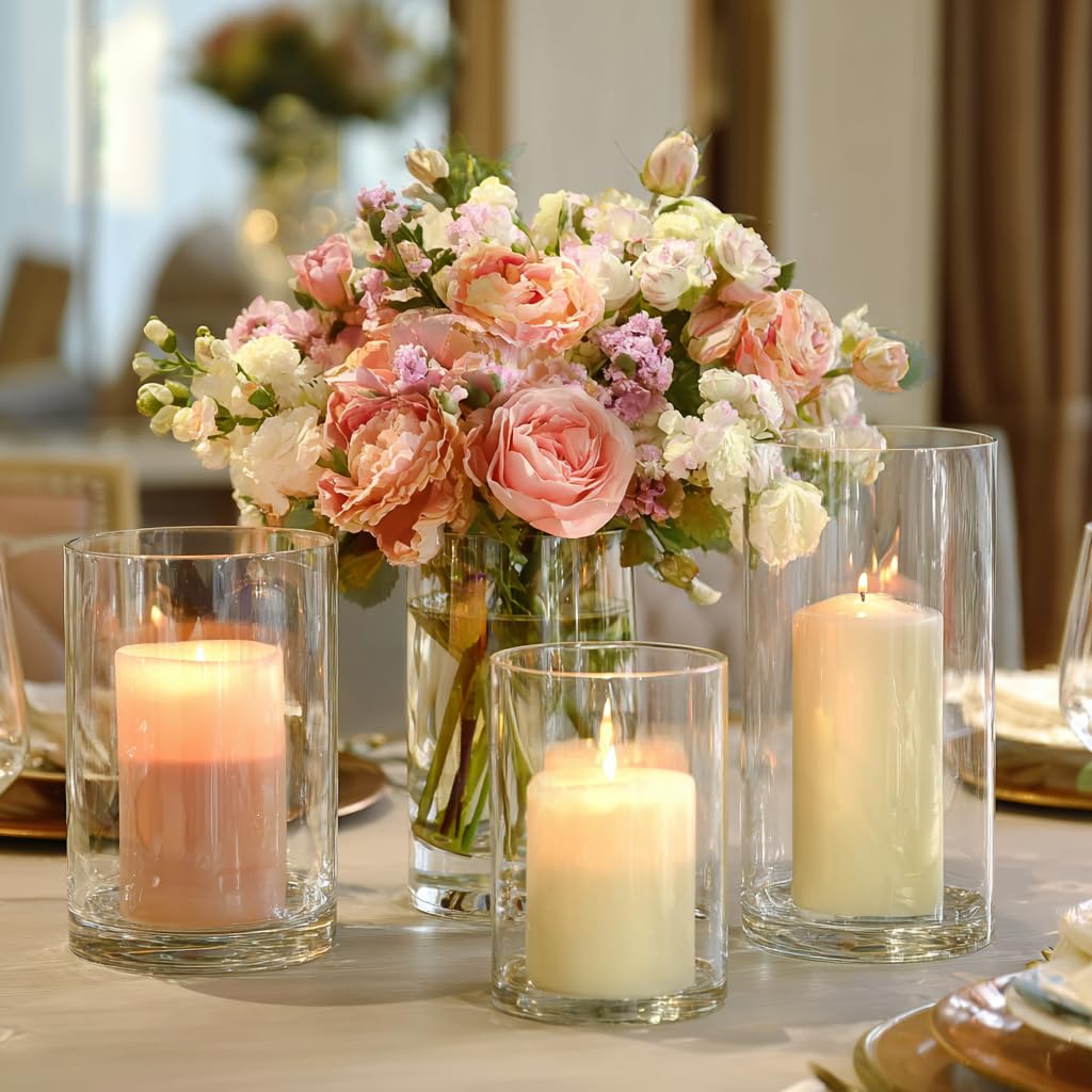Zomiol Glass Cylinder Vase for Set of 36 for Centerpieces, 4,4,5 inch Tall Clear Cylinder Vase Bulk Floating Candle Holder Flower Vase for Wedding Table Home Décor and Party