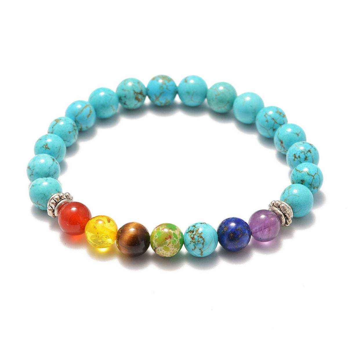 8mm Natural Gemstone Beads Stretch Bracelet Healing Reiki 7 Chakras Yoga (Blue Turquoise)