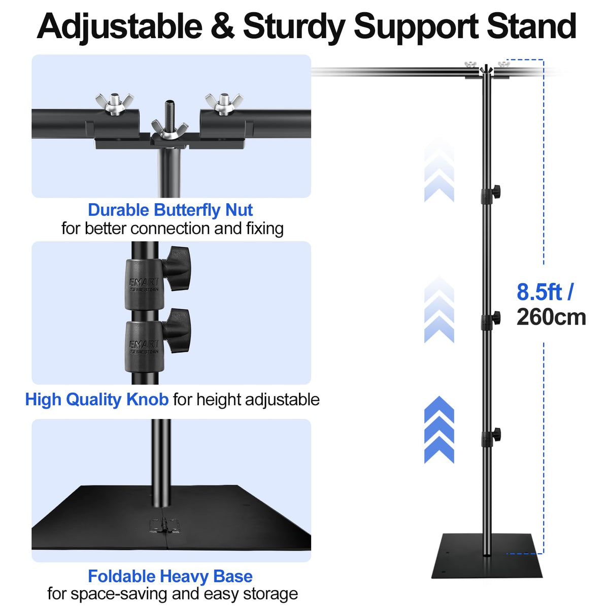 EMART 8.5x30ft(HxW) Photography Backdrop Stand for Parties, Adjustable Photo Pipe and Drape Background Back Drop Holder Frame Kit with Heavy Duty Metal Steel Base for Birthday Wedding - Black