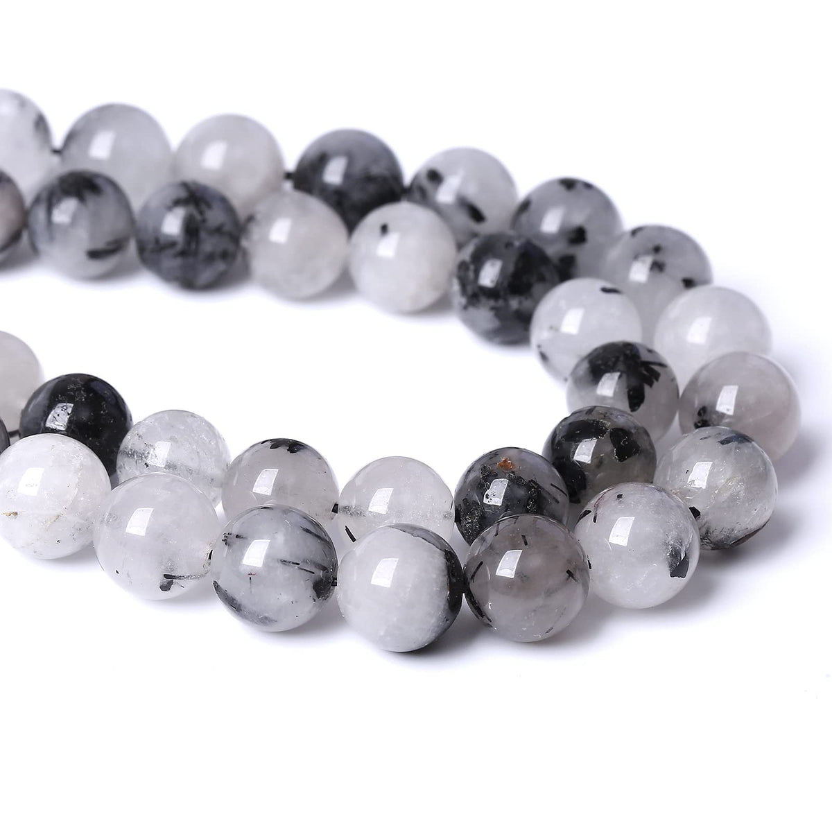 6MM 60PCS Natural Crystal Stone Black Rutile Quartz Gemstone 2A Grade Loose Beads for Jewelry Making DIY Bracelet Necklace Semi Precious Beads 1 Strand