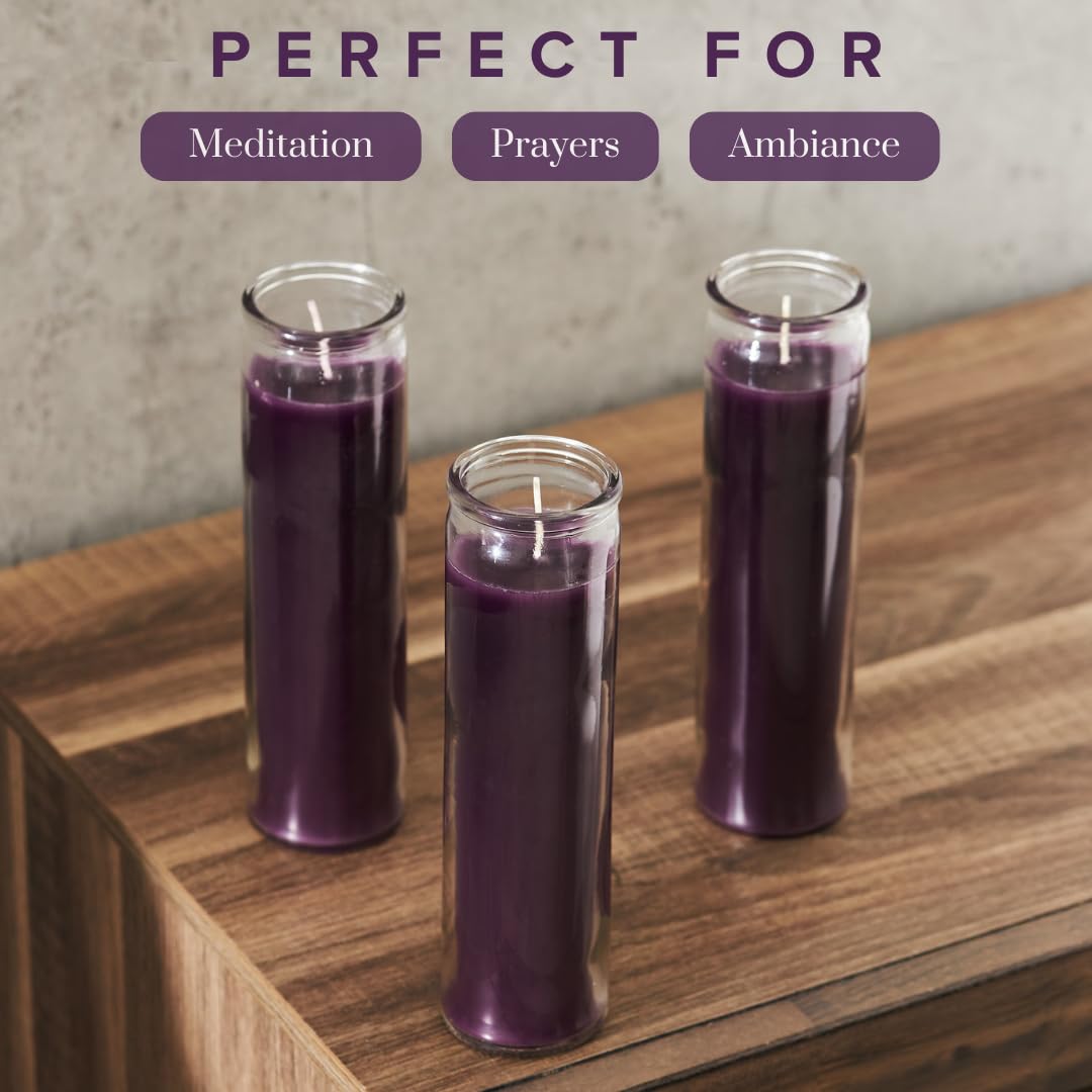 Simply Soson 2x8 inch Purple Devotional Candles in Glass Jar - 3 Pack - 90 Hours – Prayer Candle - Tall Pillar Candles for Religious, Memorials, Party Decor