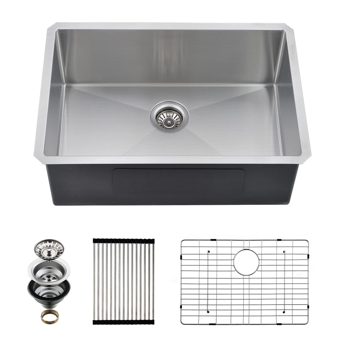 EcoChannels Undermount Kitchen Sink, 28 x 19 Inch Sink Kitchen16 Gauge Stainless Steel Outdoor Laundry Kitchen Sinks Single Bowl
