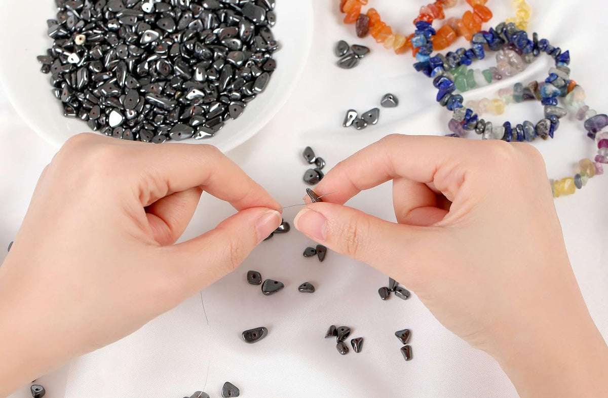 LAIDANLA Black Hematite 400pcs Natural Chip Stone Beads 5-8mm Healing Crystal Irregular Gemstones Drilled DIY Loose Rocks Bead Crystal for Bracelet Earrings Necklace Jewelry Making Crafting