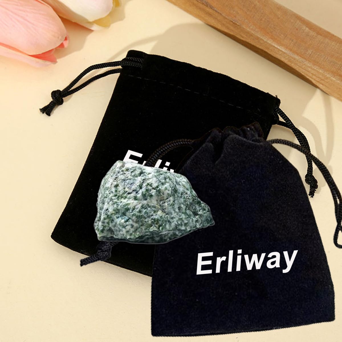 Erliway 1.25-2" Natural Green Dot Jasper Raw Stone and Healing Crystals, Rough Green Dot Stone for Tumbling, Cabbing, Fountain Decor, Raw Crystal and Healing Stones for Polishing, Wicca & Reiki