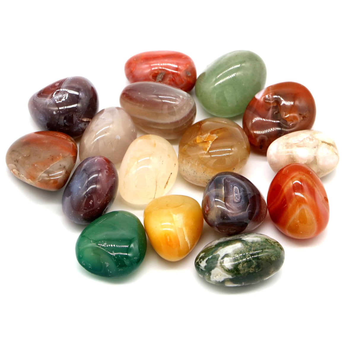 Natural Crystal and Healing Stones Set 16 Pc Agate Stones Rock Gemstones Witches Reiki Energy Balancing Meditation Divination Home Decor DIY