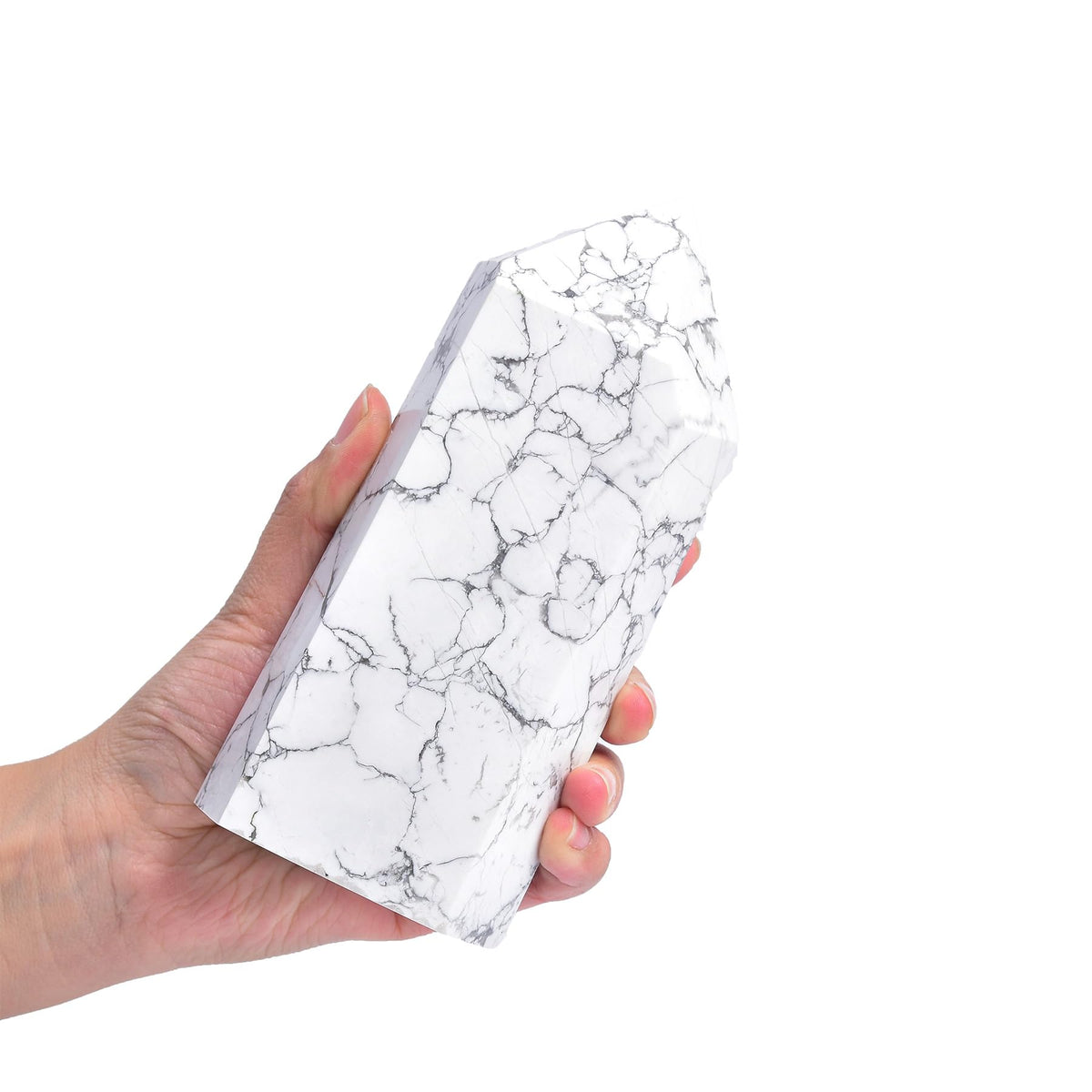 AMOYSTONE Large Stone Tower Natural White Turquoise Healing Crystal Wand Hexagonal Point Obelisk Irregular 3-3.5 Lbs, Spiritual Meditation, Reiki Chakra Gemstone Home Decor